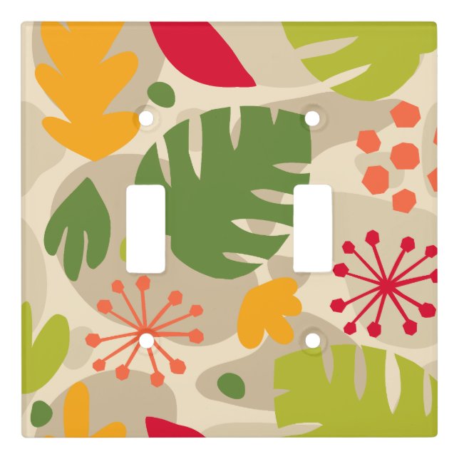 Mod Monstera Leaf Abstract Hawaiian Tropical -Warm Light Switch Cover (Front)