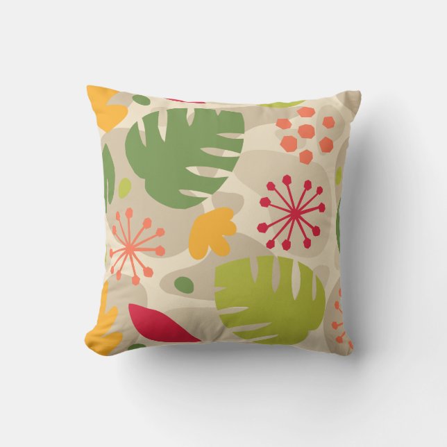 Mod Monstera Leaf Abstract Hawaiian Tropical -Warm Outdoor Pillow (Front)