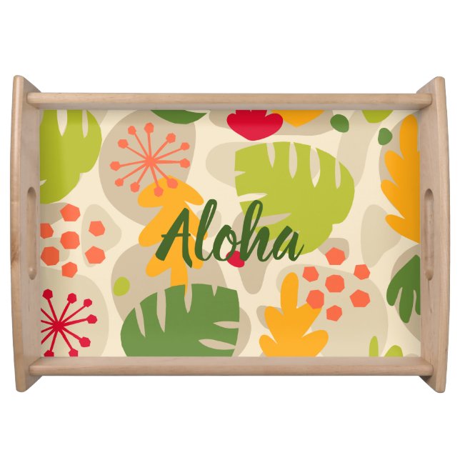 Mod Monstera Leaf Abstract Hawaiian Tropical -Warm Serving Tray (Front)