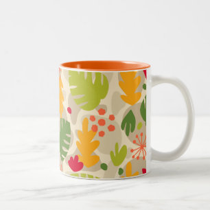 Mod Monstera Leaf Abstract Hawaiian Tropical -Warm Two-Tone Coffee Mug