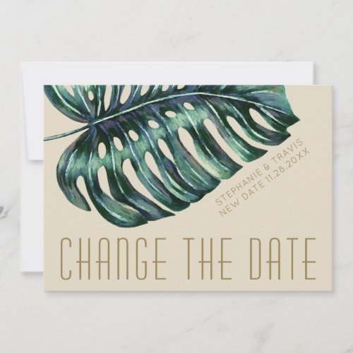 Mod Monstera Leaf Green and Tan New Changed Save The Date
