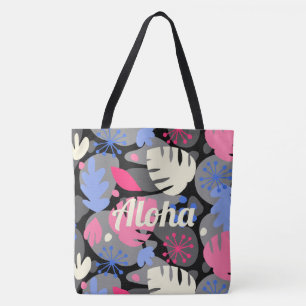 Mod Monstera Leaf Hawaiian Tropical Gray Beach Bag