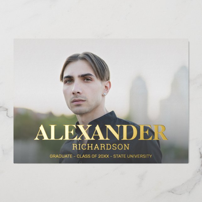 Mod Name Photo Graduation Party Foil Invitation (Front)