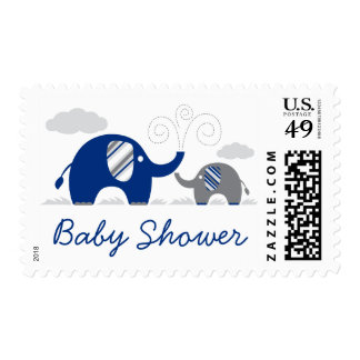 Mod Navy Blue Gray Elephant Baby Shower Postage