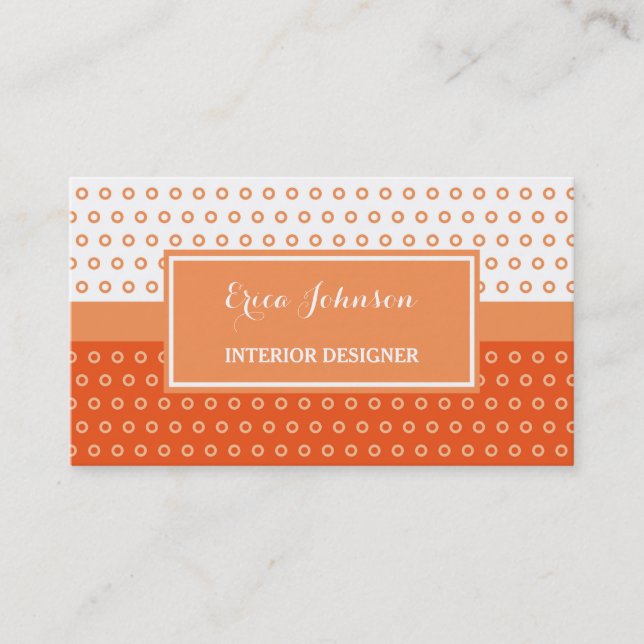 Mod Orange and White Polka Dots Interior Designer Business Card (Front)