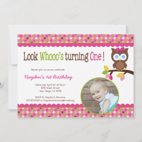 Mod Owl 1st Birthday Invitation - First Party