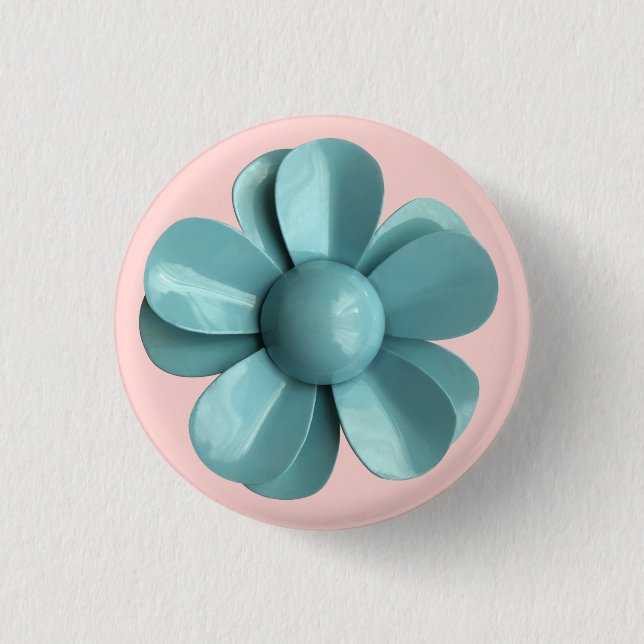 MOD Pale Blue Daisy Flower Spring Summer Wedding Button (Front)