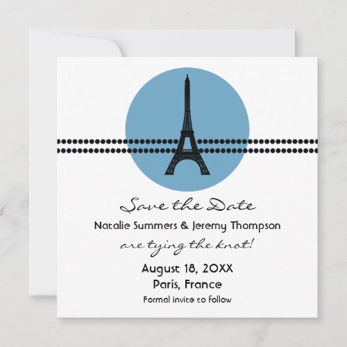 Mod Parisian Dots Save the Date Invite Blue