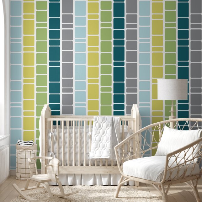 Mod Pattern with Blue Green Yellow Gray Wallpaper (Kids)