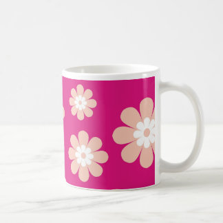 Mod Peach Flowers On Pink Coffee Mug
