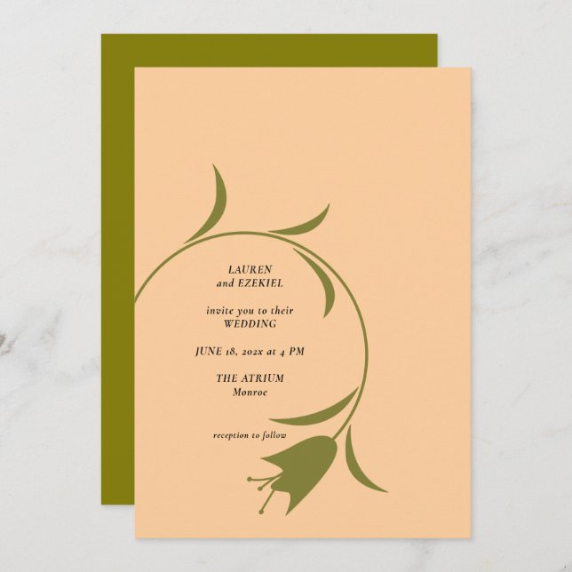 MOD PEACH & OLIVE TULIP WEDDING Invitation (Front/Back)
