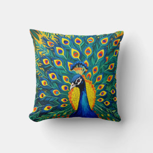 Mod Peacock Throw Pillow