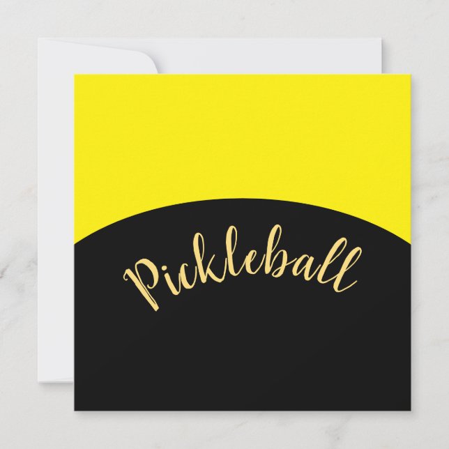 Mod Pickleball Script Bright Yellow Black Curves Invitation (Front)