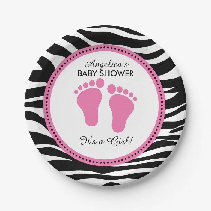 Mod Pink And Zebra Paper Party Plates Baby Shower Paper Plate