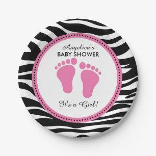 Mod Pink and Zebra Paper Party Plates, Baby Shower Plates