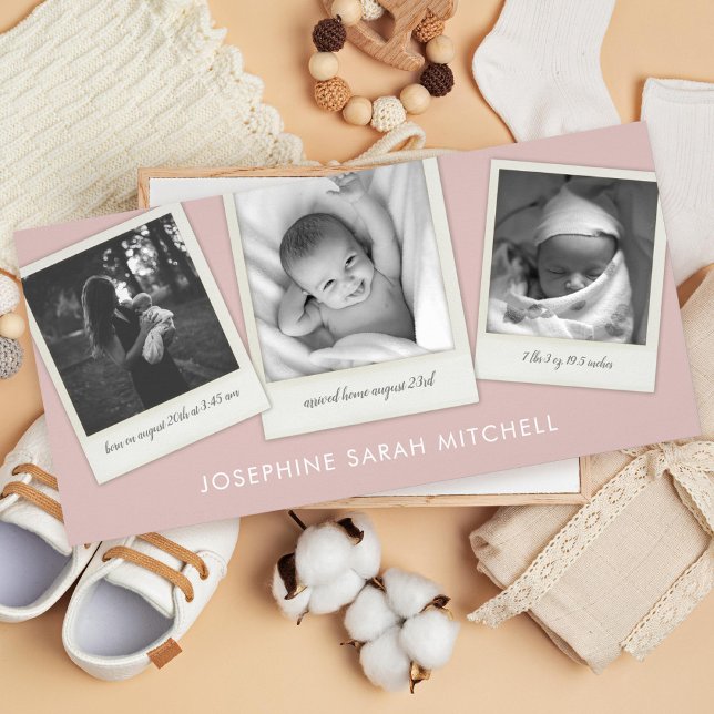 Mod Pink Baby Instant Photo Birth Announcement (Creator Uploaded)