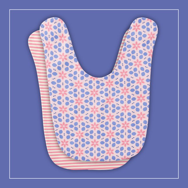 Mod Pink Botanical Flowers on Blush Nursery Floral Baby Bib (Creator Uploaded)