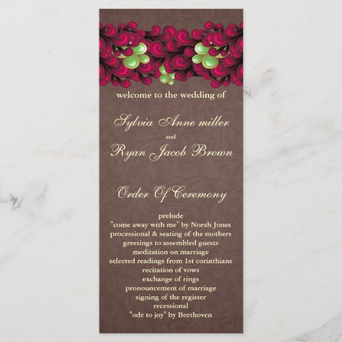 mod pink brown Wedding program