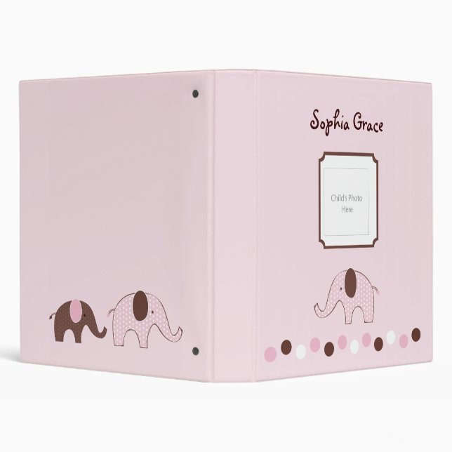Mod Pink Elephant Baby Photo Album 3 Ring Binder (Background)