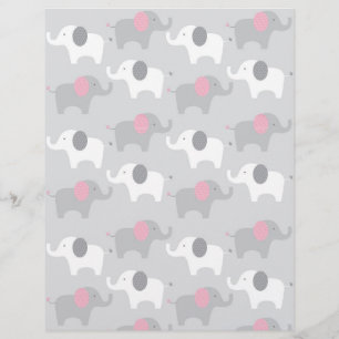 Mod Pink Grey Elephant Baby Scrapbook Paper