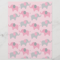 Mod Pink Grey Elephant Baby Scrapbook Paper