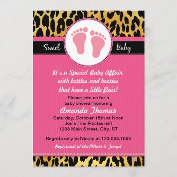 Mod Pink Leopard Baby Shower Invitations by LittleBeesGraphics at Zazzle
