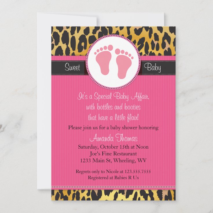 Mod Pink Leopard Print Baby Shower Invitation Zazzle