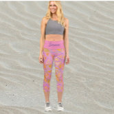 Funky Purple, Pink And Yellow Stars - Pink Waist Capri Leggings