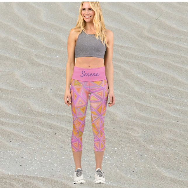 Mod Pink Purple and Yellow Geometric  Capri Leggings (Creator Uploaded)