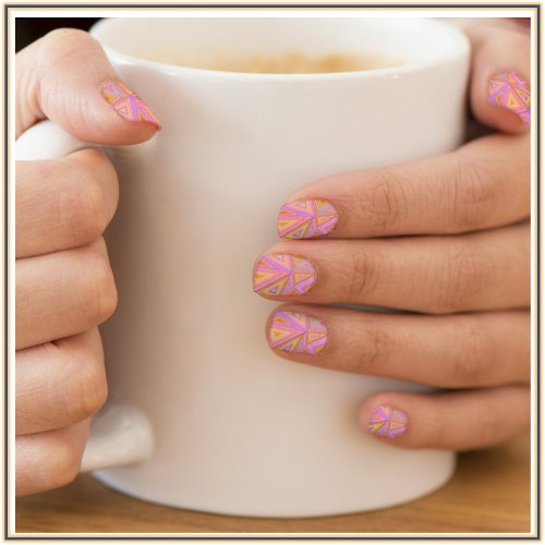 Mod Pink Purple and Yellow Geometric Minx Nail Art