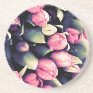 Mod Pink Tulips Round Decorative Coaster
