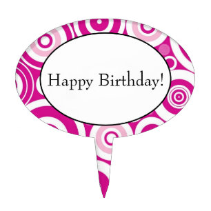 Mod Pink & White Concentric Retro Circles Cake Topper