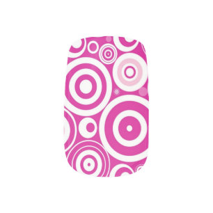 Mod Pink & White Concentric Retro Circles Minx Nail Art