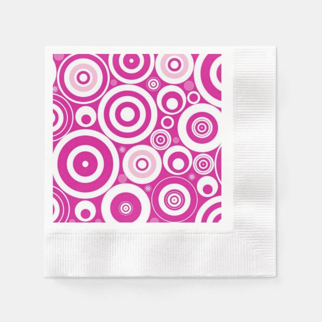 Mod Pink & White Concentric Retro Circles Napkins (Front)