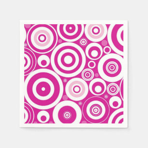 Mod Pink & White Concentric Retro Circles Napkins