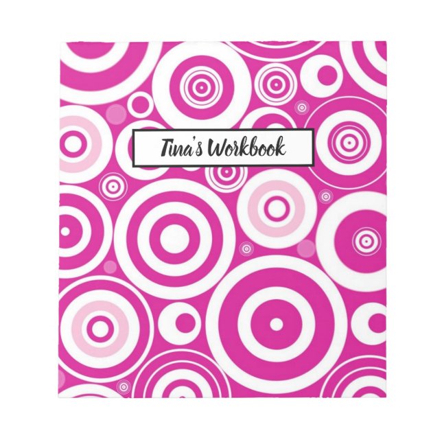 Mod Pink & White Concentric Retro Circles Notepad (Front)