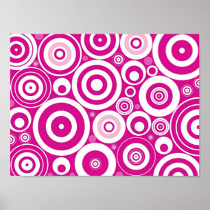 Mod Pink & White Concentric Retro Circles Poster