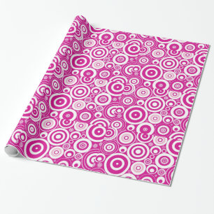 Mod Pink & White Concentric Retro Circles Wrapping Paper