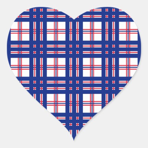 Mod Plaid Pattern Red White Blue Heart Sticker