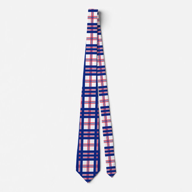 Mod Plaid Pattern Red White Blue Mods Neck Tie (Front)