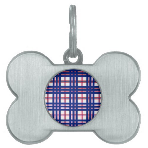 Mod Plaid Pattern Red White Blue Pet Name Tag