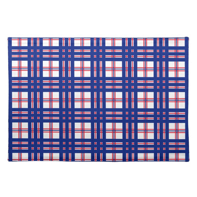 Mod Plaid Pattern Red White Blue Placemat (Front)