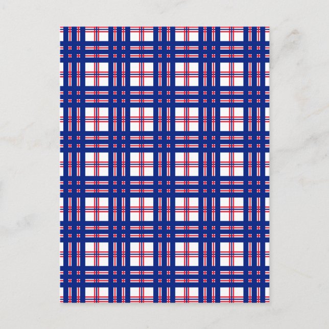 Mod Plaid Pattern Red White Blue Postcard (Front)