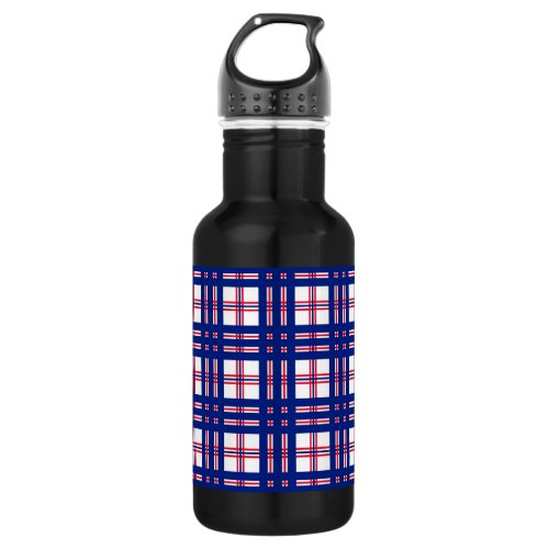 Mod Plaid Pattern Red White Blue Stainless Steel Water Bottle