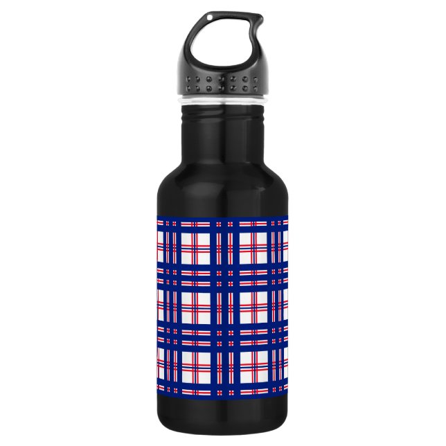 Mod Plaid Pattern Red White Blue Stainless Steel Water Bottle (Front)