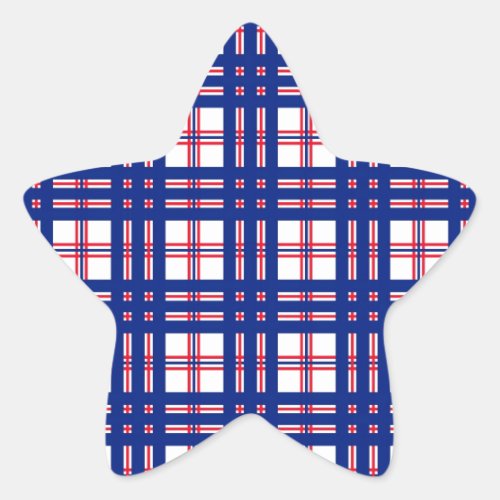 Mod Plaid Pattern Red White Blue Star Sticker