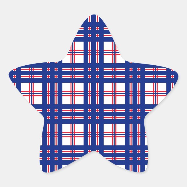 Mod Plaid Pattern Red White Blue Star Sticker (Front)