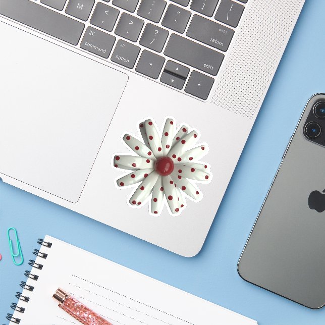MOD Polka Dot White Daisy  Flower Spring Wedding Sticker (Laptop w/ iPhone)