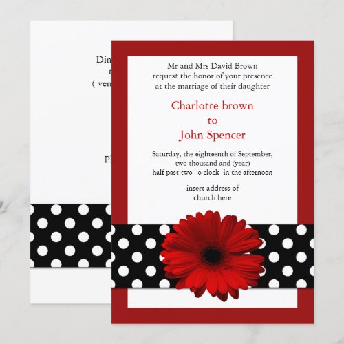 mod polka dots red gerbera daisy announcement