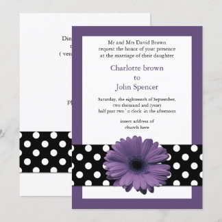mod polka dots violet gerbera daisy invitation